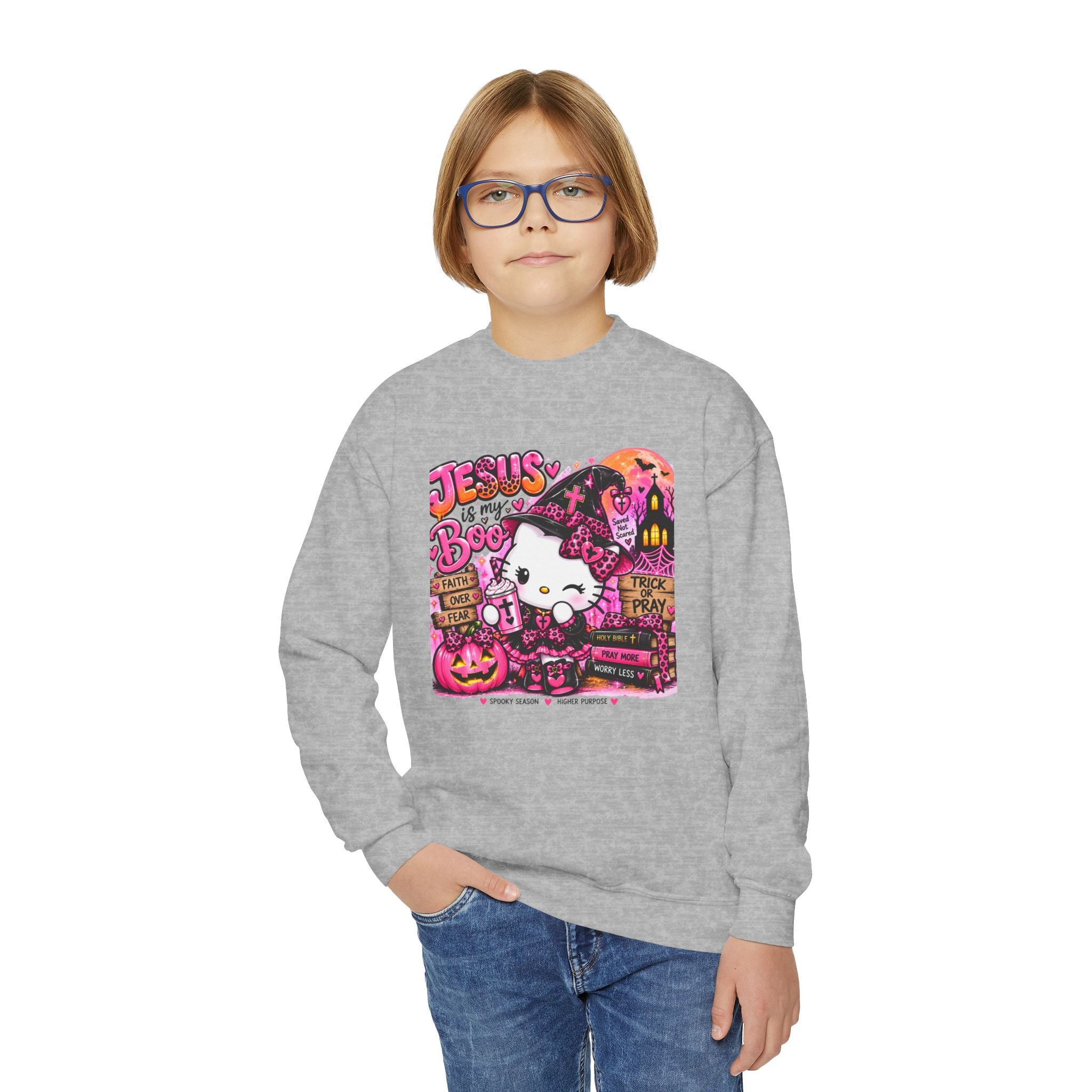 Youth hello kitty Christian Faith Crewneck Sweatshirt