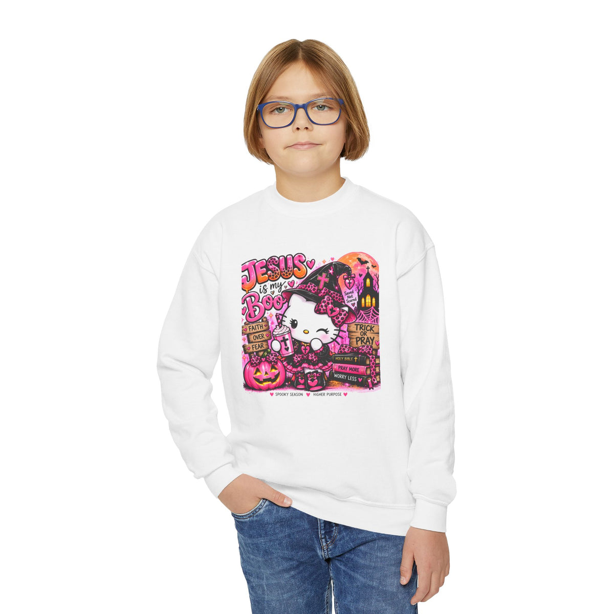 Youth hello kitty Christian Faith Crewneck Sweatshirt