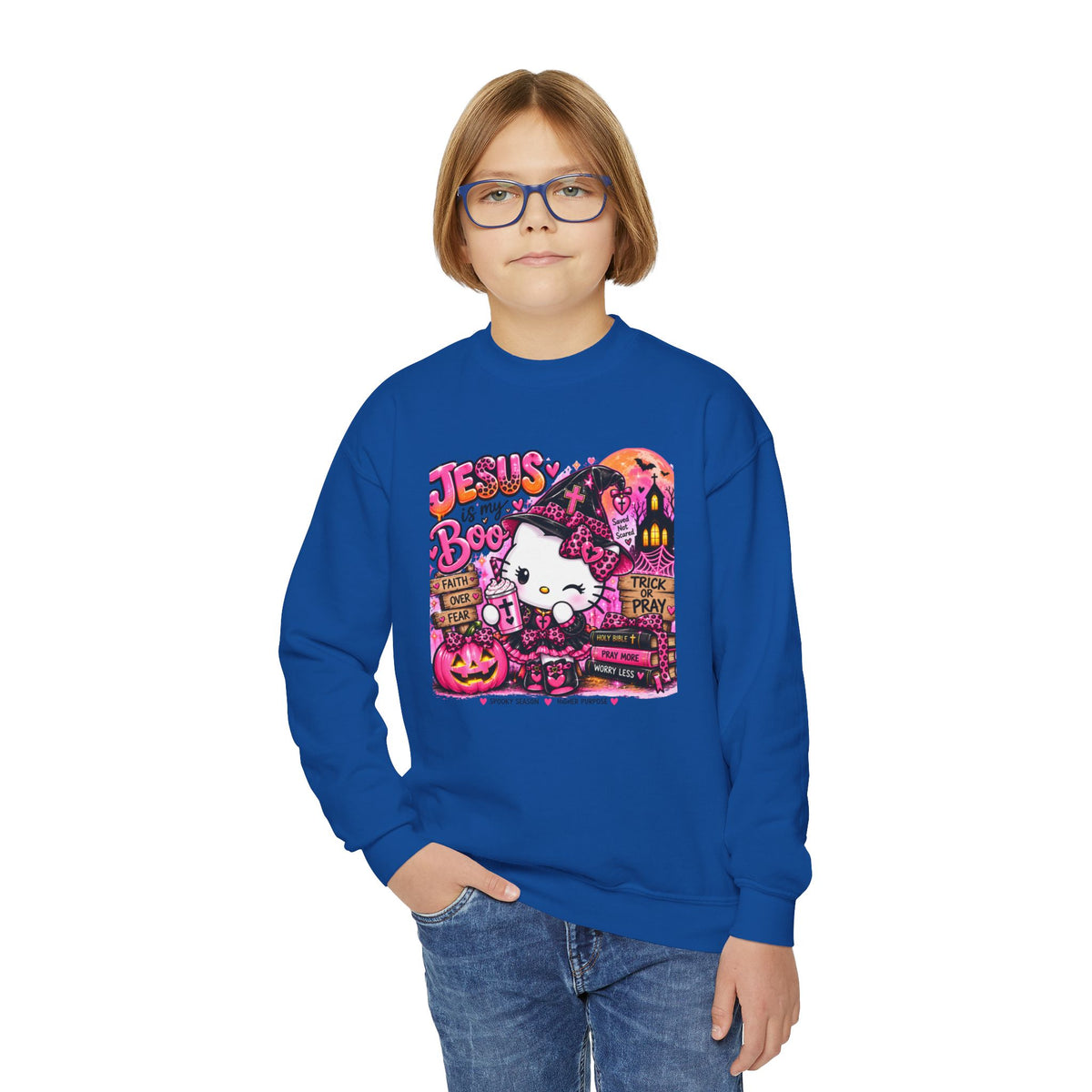 Youth hello kitty Christian Faith Crewneck Sweatshirt