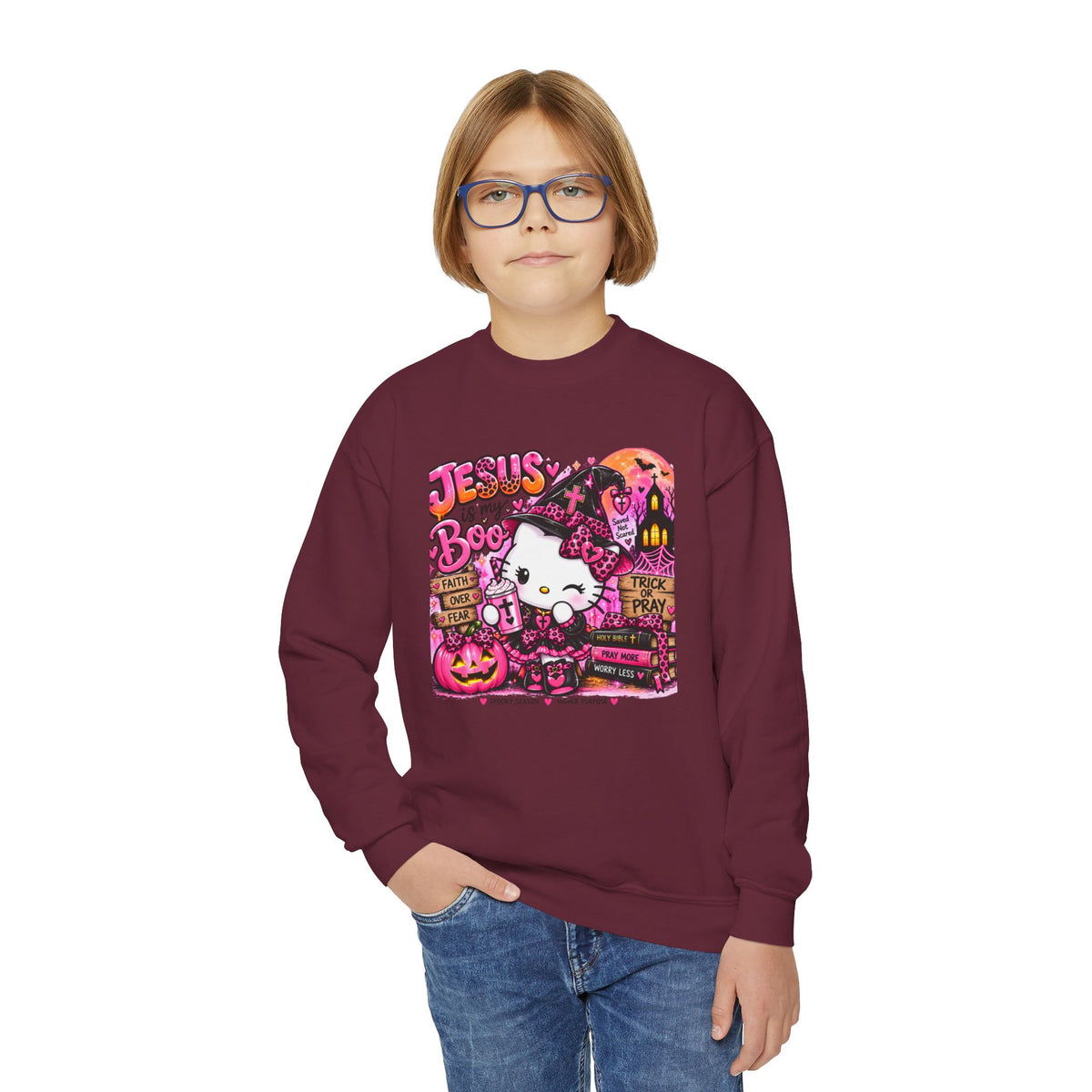 Youth hello kitty Christian Faith Crewneck Sweatshirt